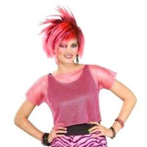 * 80’s Punk Hot Pink Fishnet Mesh Tee Shirt NWT